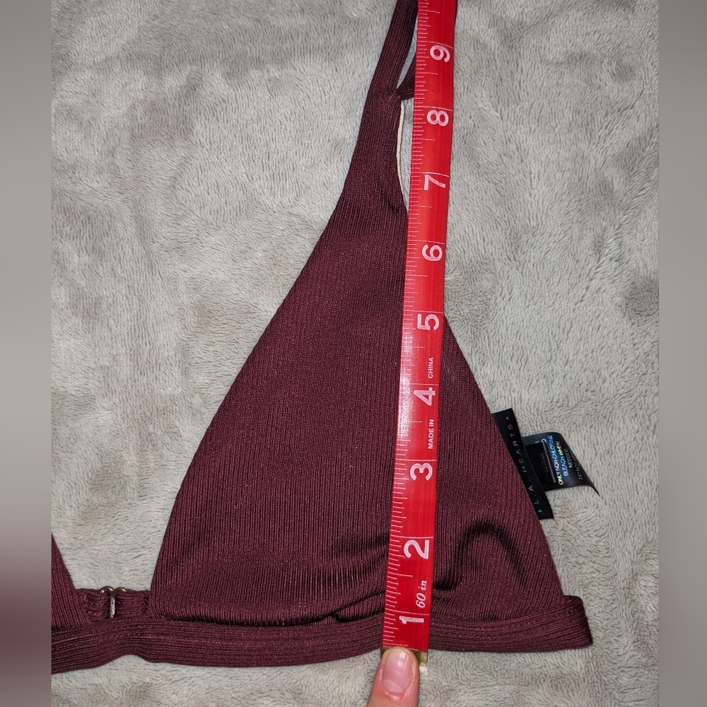 L.A. Hearts Triangle Tie Strap Bikini Top (Small) in Wine color - Picture 5 of 8